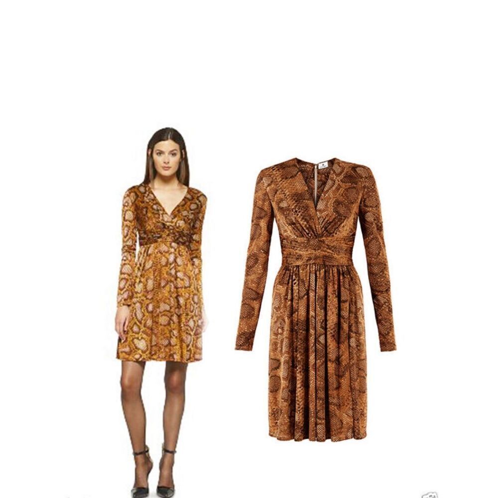 Altuzarra Brown Snake Print Python Long Sleeve Dress Sz 4